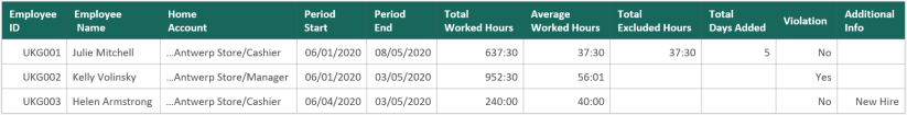 Example Working Time Directive report